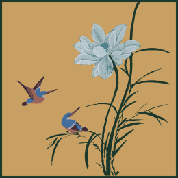 中国古典 水草 莲花 翠鸟 荷花手绘 水墨中国画 矢量 标志元素