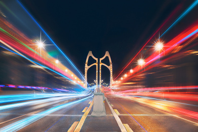 四川成都二环路高架桥清水河大桥夜景光轨