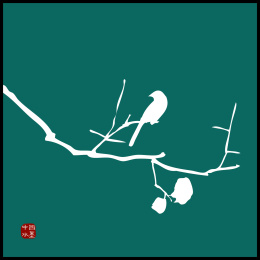 中国古典优雅 枯树枝手绘 喜鹊鸟雀水墨中国画 矢量剪影 标志元素