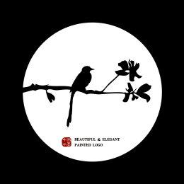 中国古典优雅 杏枝手绘 喜鹊雀鸟水墨中国画 矢量剪影 标志元素