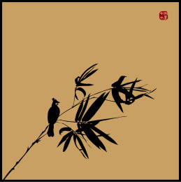 中国古典 竹子 君子 鸟雀墨迹 水墨 手绘 中国画 矢量 标志logo素材