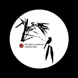 中国古典 竹子 君子 墨迹 鸟雀水墨 手绘 中国画 矢量 标志logo素材