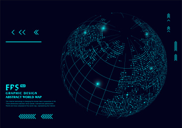 点线连接的科技矢量背景，三维抽象矢量星球，寓意全球化、国际化，球形世界地图