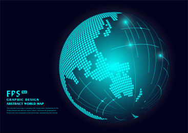 点和线组成的三维球形世界地图，科学技术矢量背景图