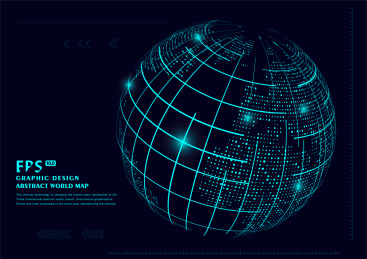 点线连接的科技矢量背景，三维抽象矢量星球，寓意全球化、国际化，球形世界地图