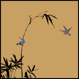 中国古典 竹子 君子 墨迹 翠鸟水墨 手绘 中国画 矢量 标志logo素材