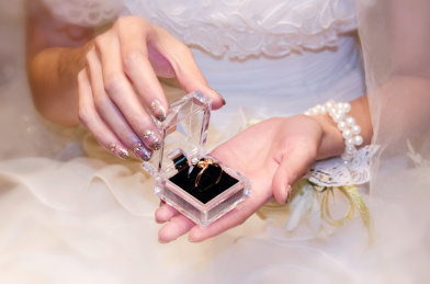 新娘手拿结婚戒指