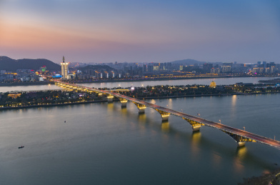 湖南长沙橘子洲湘江风光带岳麓山城市夜景风光