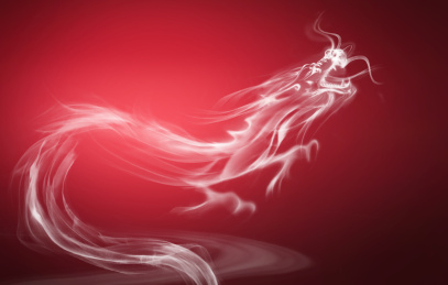 插画 中国 龙 云 烟雾