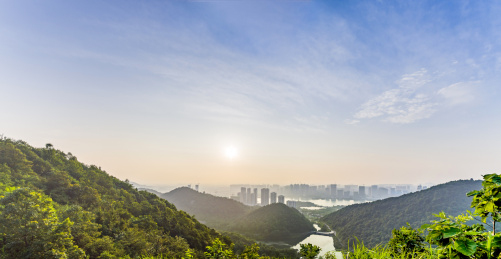 湖南长沙桃花岭公园俯瞰梅溪湖