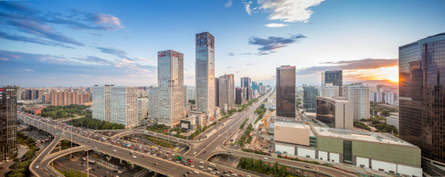 城市,建筑,高空,天空,火烧云,亚洲,中国,北京,国贸,CBD,风光,蓝天,日落,汽车