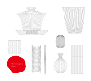 盖碗茶具套组矢量