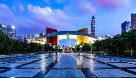 中国广东深圳市民中心广场建筑全景图