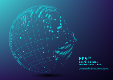 点和线组成的三维球形世界地图，科学技术矢量背景图