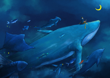 月色 鱼群 鲸鱼 月亮