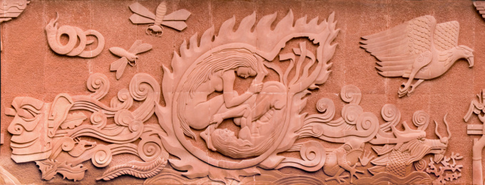 彝族火把节浮雕建筑景观