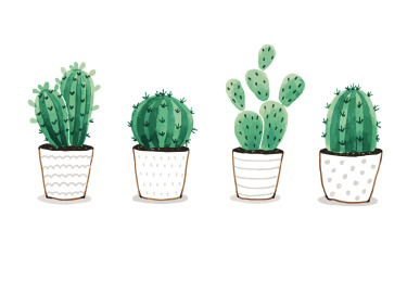 水彩手绘仙人球盆栽图案