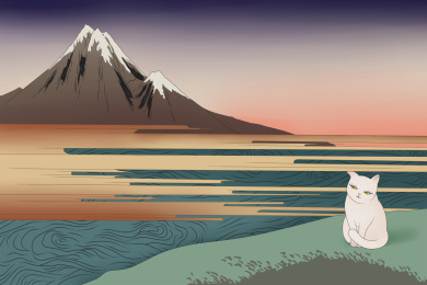 浮世绘风景白猫