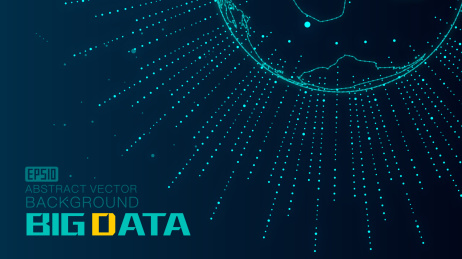 辐射线、点线连接的组成大数据科技矢量背景、寓意全球化、国际化，科学技术概念