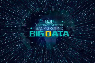 世界地图、辐射线、点线链接构成世界大数据科技矢量背景、寓意全球化、国际化，科学技术概念