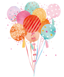 很多种颜色的气球和丝带