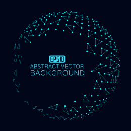 点、线链接构成3D多边形网状球体，点线连接抽象的科技矢量背景