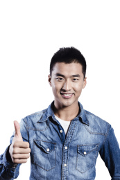 肖像的年轻男子竖起大拇指