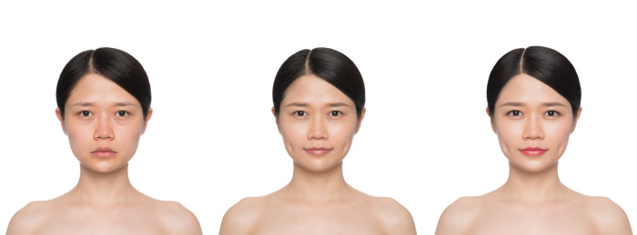 女性化妆后的对比