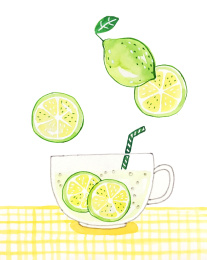柠檬气泡水手绘插画