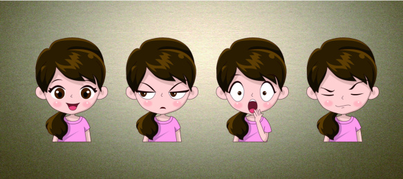 卡通人物设计女孩表情包设计萌萌哒矢量图