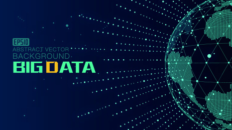 辐射线、点线连接的组成大数据科技矢量背景、寓意全球化、国际化，科学技术概念
