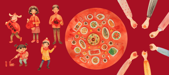 过年 新年  年夜饭 插画