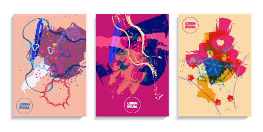 矢量彩色个性抽象笔刷肌理组合卡片封面