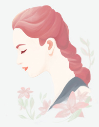少女 花 插画