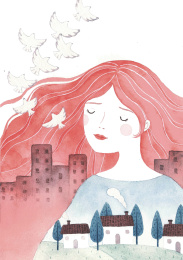 水彩手绘少女插画插图