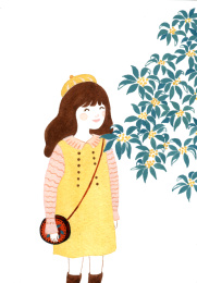 女孩少女桂花手绘水彩插画