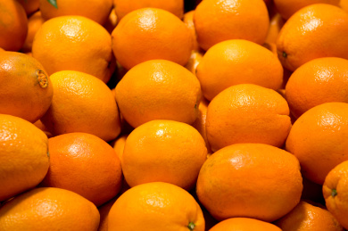 一堆新鲜的生橙子