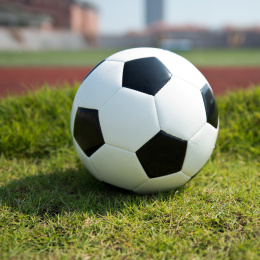 英式足球在绿草如茵.