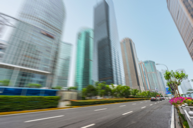 清洁城市道路，中国上海。