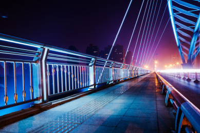 广州南沙蕉门公园蕉门河桥梁与城市夜景灯光