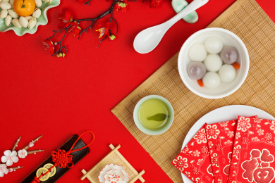 红色背景春节美食汤圆元宵