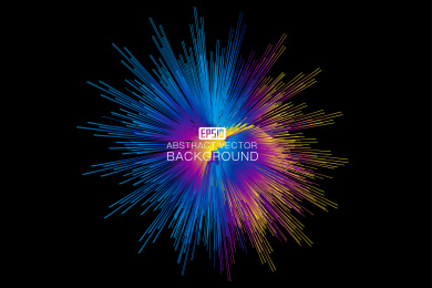 彩色线条组成发光放射状的抽象矢量背景图