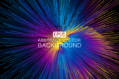 彩色线条组成发光放射状的抽象矢量背景图