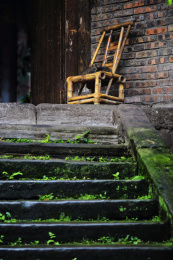 中国四川省宜宾市李庄古镇老宅门口椅上的猫