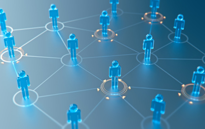 人际关系，人脉，互联网协作的三维概念渲染图。