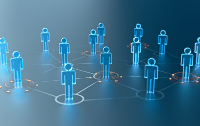 人际关系，人脉，互联网协作的三维概念渲染图。