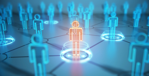 人际关系，团队协作和领导力的三维概念渲染图。