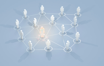 人际关系，团队协作和领导力的三维概念渲染图。