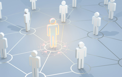 人际关系，团队协作和领导力的三维概念渲染图。