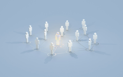 人际关系，团队协作和领导力的三维概念渲染图。